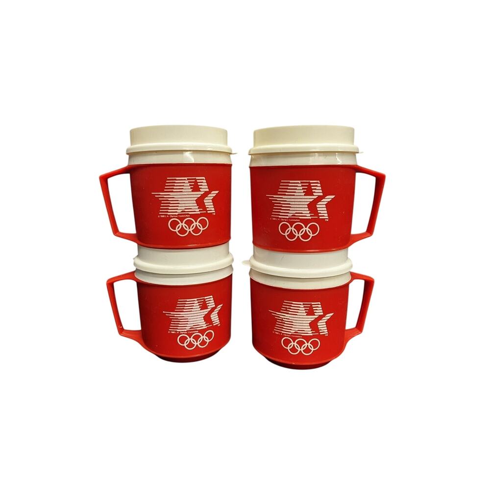Olympic Committee Insulated Mugs Aladdin Red White Star Stackable Cup Set 1980